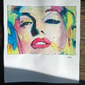 Face of a girl ink and watercolor painting print 8.5x11in